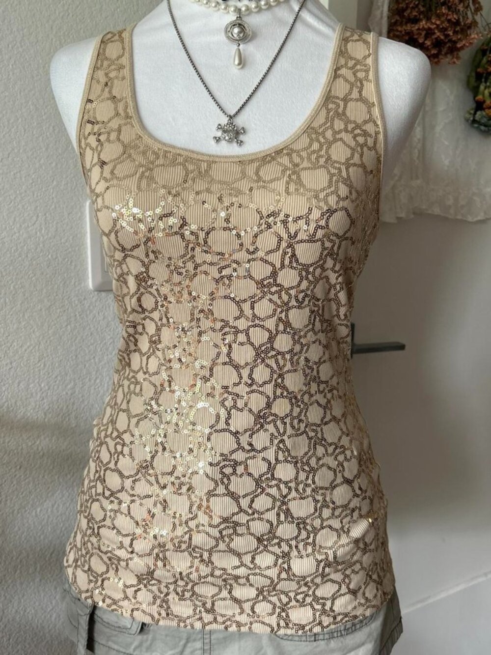 Y2K Express Tan Ribbed Fitted Tank Top
